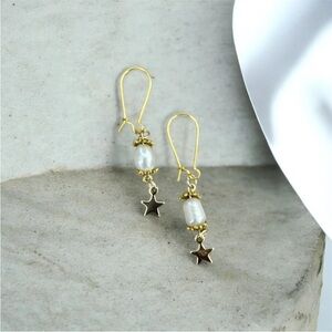 18k Gold Plated and Pearl Star Dangle Earrings